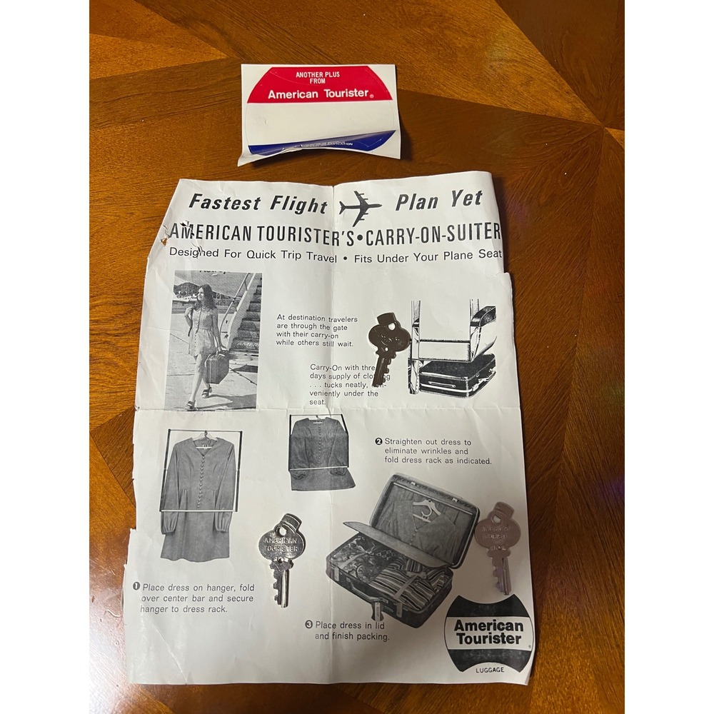American Tourister Carry On Suiter Keys Manual Sticker Lot‎ Travel Vintage